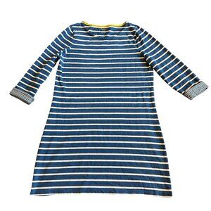 Boden Blue White Stripe Sheath Dress 3/4 Sleeves Crew Neck Cotton Size Large